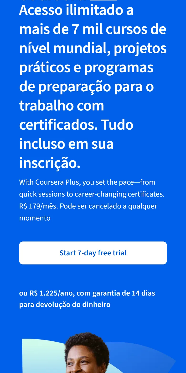 Página de preço da Coursera no celular, lida em 16 de outubro de 2026